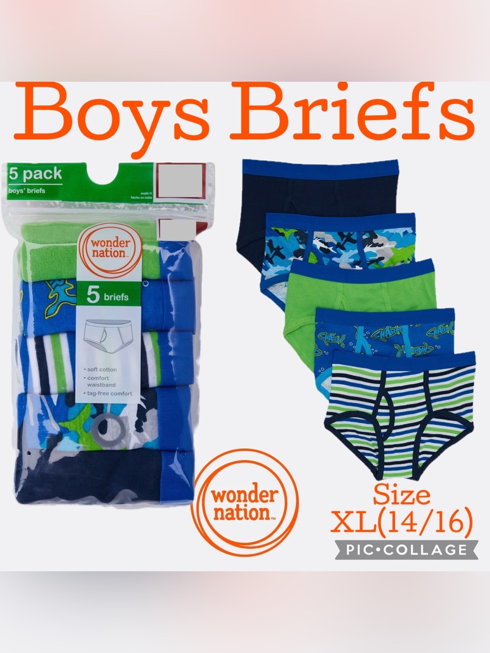 Wonder Nation Boys Brief Underwear 5-Pack Size XL(14/16) NEW